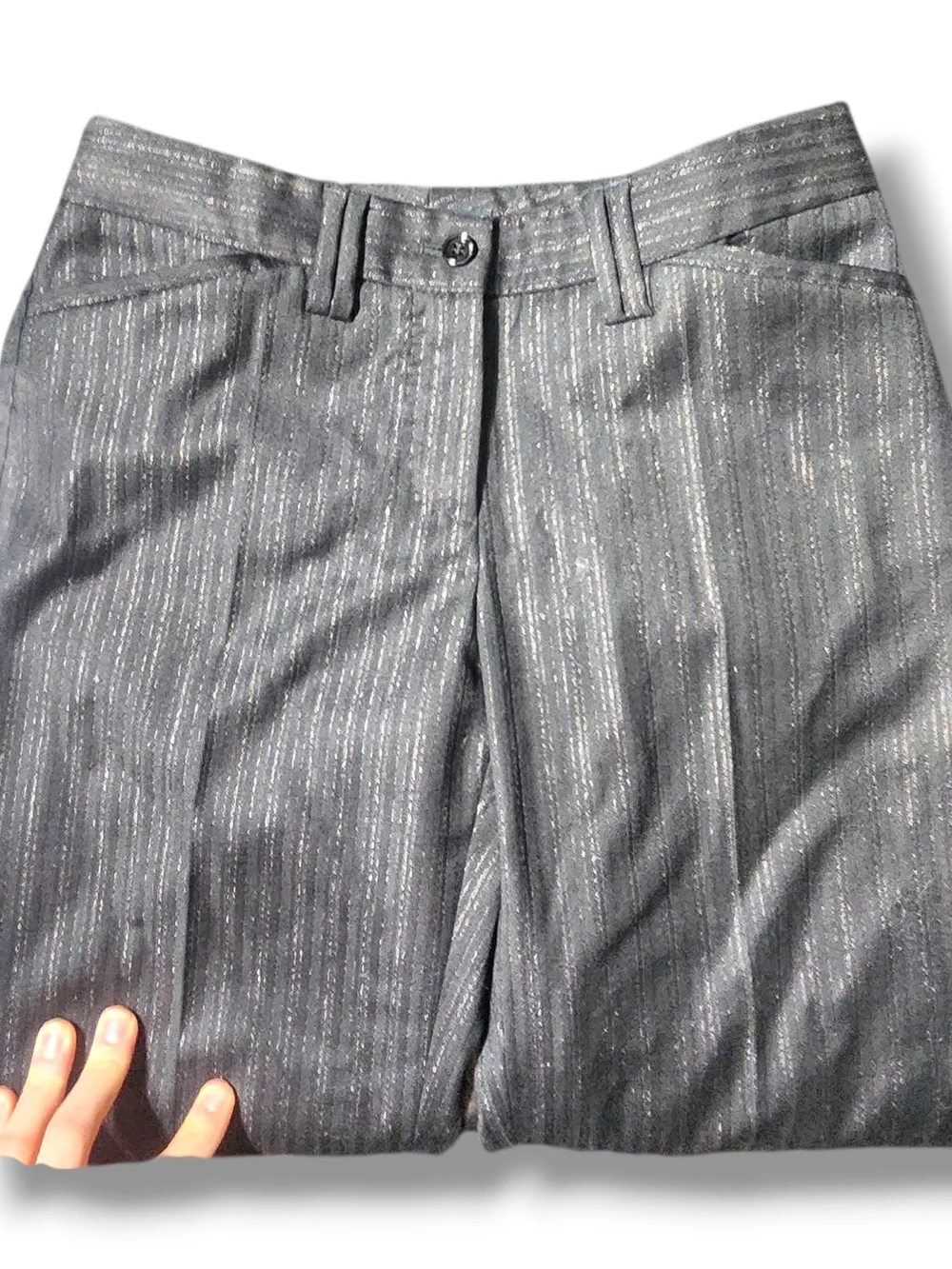 Dolce & Gabbana Dress Pants Metallic Silver Pinstripe Wide Leg Pants Y2K Vintage - Picture 12 of 15